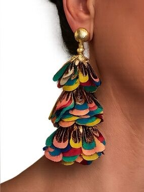 Kendra Scott Vintage Lenni Feather Statement Earrings Multicolor NWOT